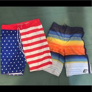 LOT of TWO Swim Suits Trunks USA Stripes S